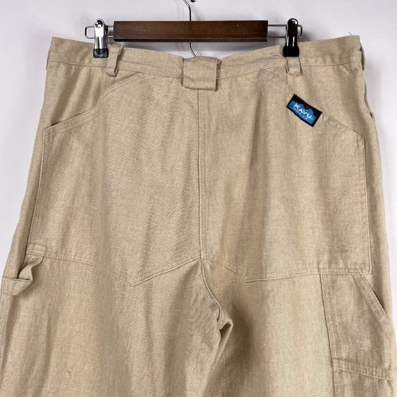 Kavu Roughneck Oatmeal Tan Thick Canvas Cargo Mens Straight Leg Pants 38 FLAW - Picture 4 of 13